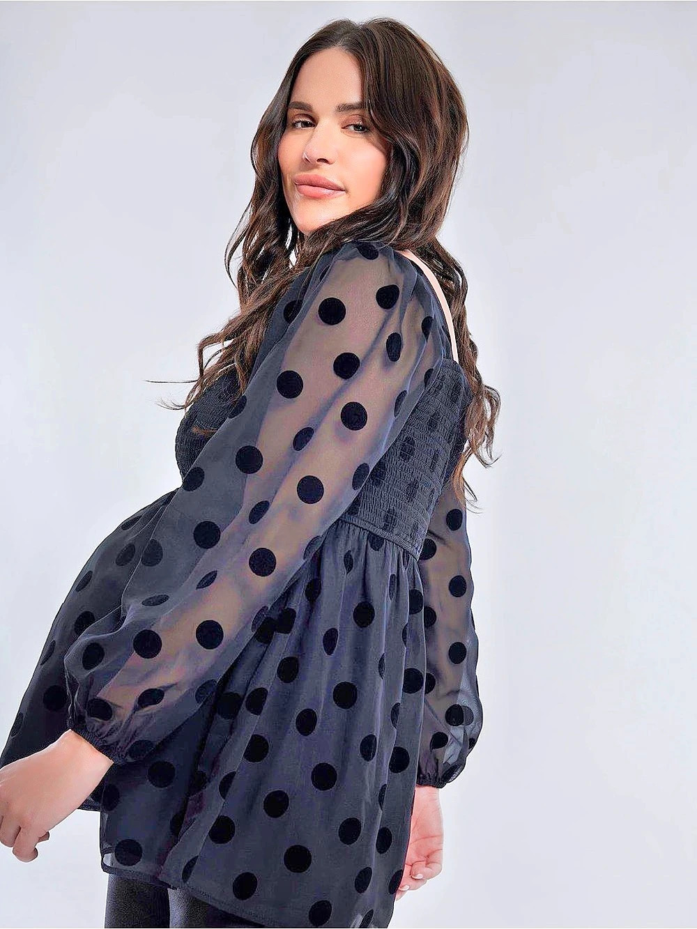 Motherhood. Maternity Black Polka Dot Long Sleeve Tunic Top Sold Out Large
